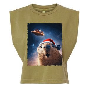 Funny Capybara Selfie Santa Ufo Xmas Christmas Garment-Dyed Women's Muscle Tee