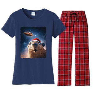 Funny Capybara Selfie Santa Ufo Xmas Christmas Women's Flannel Pajama Set