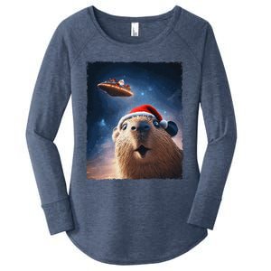 Funny Capybara Selfie Santa Ufo Xmas Christmas Women's Perfect Tri Tunic Long Sleeve Shirt