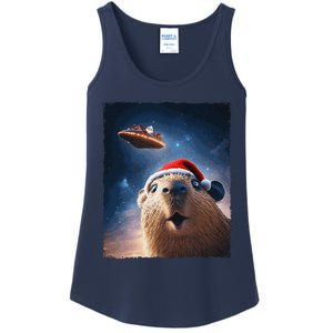 Funny Capybara Selfie Santa Ufo Xmas Christmas Ladies Essential Tank