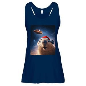 Funny Capybara Selfie Santa Ufo Xmas Christmas Ladies Essential Flowy Tank