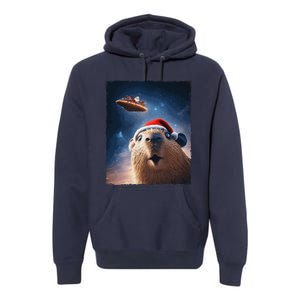 Funny Capybara Selfie Santa Ufo Xmas Christmas Premium Hoodie