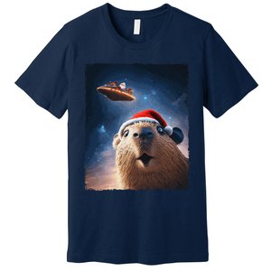 Funny Capybara Selfie Santa Ufo Xmas Christmas Premium T-Shirt