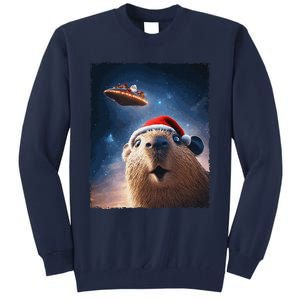 Funny Capybara Selfie Santa Ufo Xmas Christmas Tall Sweatshirt