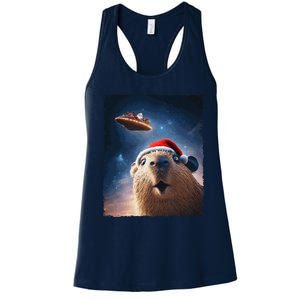 Funny Capybara Selfie Santa Ufo Xmas Christmas Women's Racerback Tank