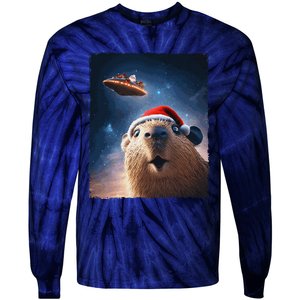 Funny Capybara Selfie Santa Ufo Xmas Christmas Tie-Dye Long Sleeve Shirt