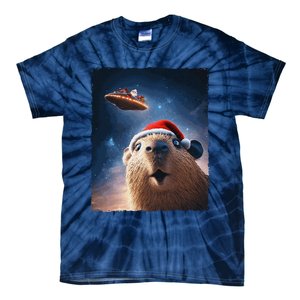 Funny Capybara Selfie Santa Ufo Xmas Christmas Tie-Dye T-Shirt