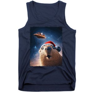 Funny Capybara Selfie Santa Ufo Xmas Christmas Tank Top