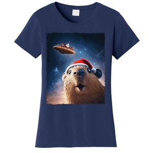 Funny Capybara Selfie Santa Ufo Xmas Christmas Women's T-Shirt