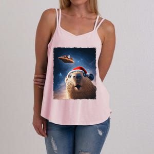 Funny Capybara Selfie Santa Ufo Xmas Christmas Women's Strappy Tank