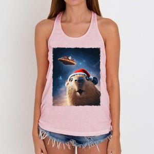 Funny Capybara Selfie Santa Ufo Xmas Christmas Women's Knotted Racerback Tank