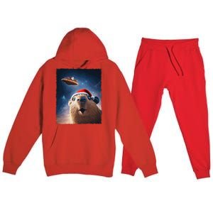 Funny Capybara Selfie Santa Ufo Xmas Christmas Premium Hooded Sweatsuit Set