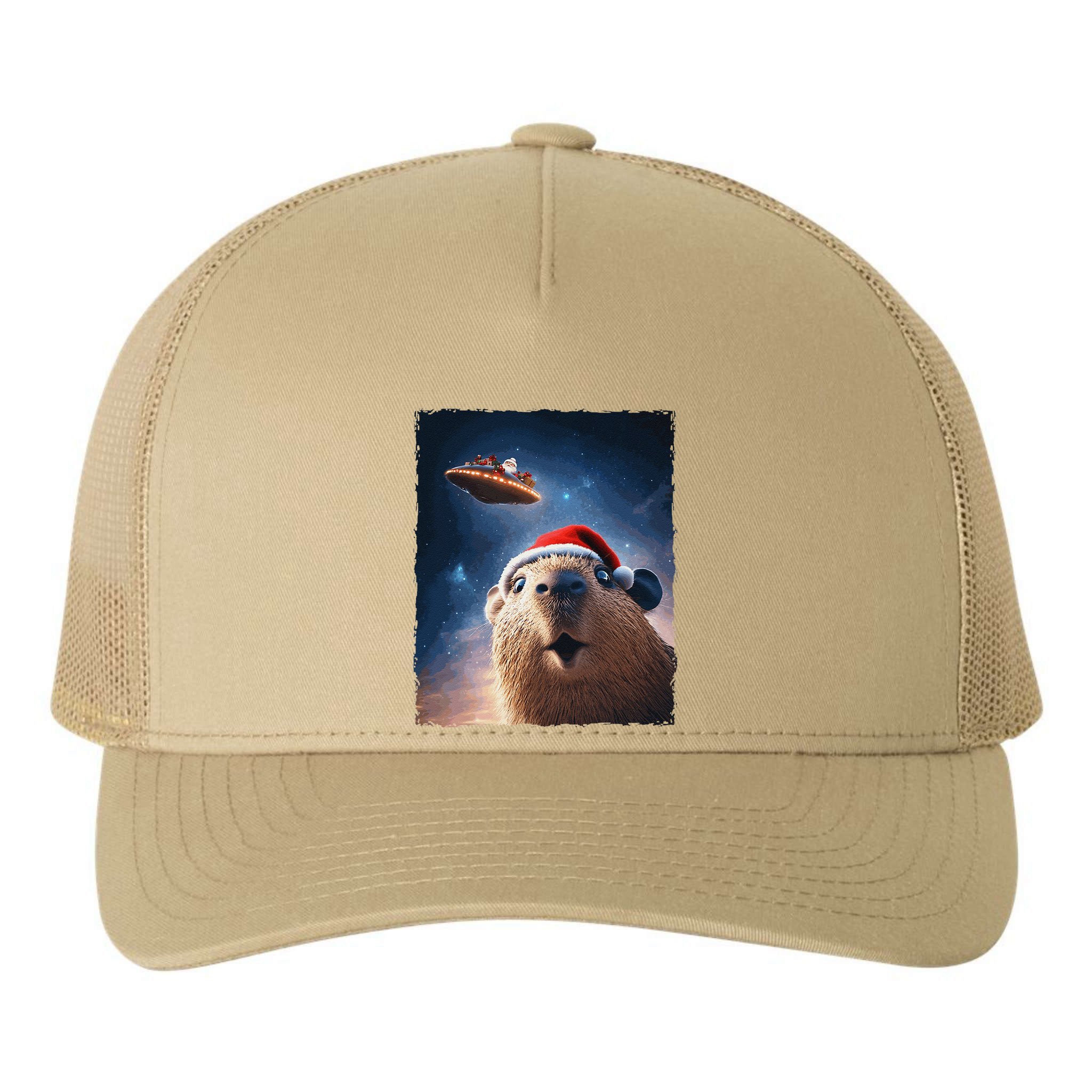 Funny Capybara Selfie Santa Ufo Xmas Christmas Yupoong Adult 5-Panel Trucker Hat