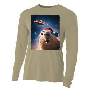 Funny Capybara Selfie Santa Ufo Xmas Christmas Cooling Performance Long Sleeve Crew