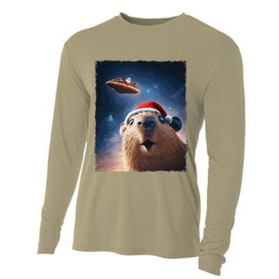 Funny Capybara Selfie Santa Ufo Xmas Christmas Cooling Performance Long Sleeve Crew