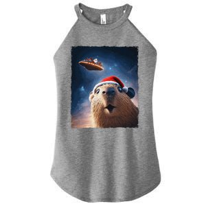 Funny Capybara Selfie Santa Ufo Xmas Christmas Women's Perfect Tri Rocker Tank