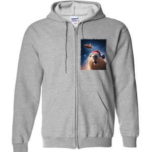 Funny Capybara Selfie Santa Ufo Xmas Christmas Full Zip Hoodie