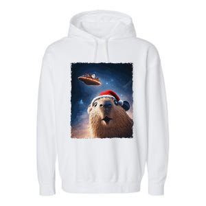 Funny Capybara Selfie Santa Ufo Xmas Christmas Garment-Dyed Fleece Hoodie