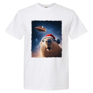 Funny Capybara Selfie Santa Ufo Xmas Christmas Garment-Dyed Heavyweight T-Shirt