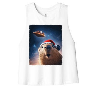 Funny Capybara Selfie Santa Ufo Xmas Christmas Women's Racerback Cropped Tank