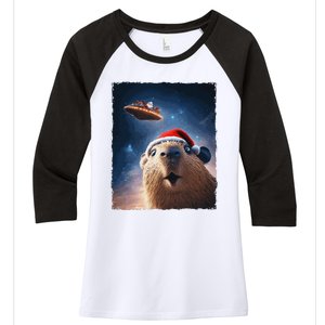 Funny Capybara Selfie Santa Ufo Xmas Christmas Women's Tri-Blend 3/4-Sleeve Raglan Shirt