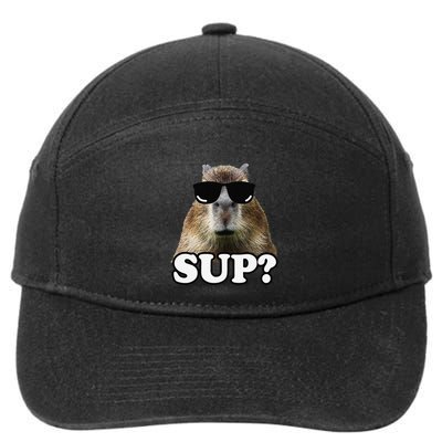 Funny Capybara Sup Graphic Retro Meme Capybara Lovers 7-Panel Snapback Hat