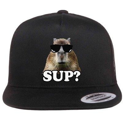 Funny Capybara Sup Graphic Retro Meme Capybara Lovers Flat Bill Trucker Hat