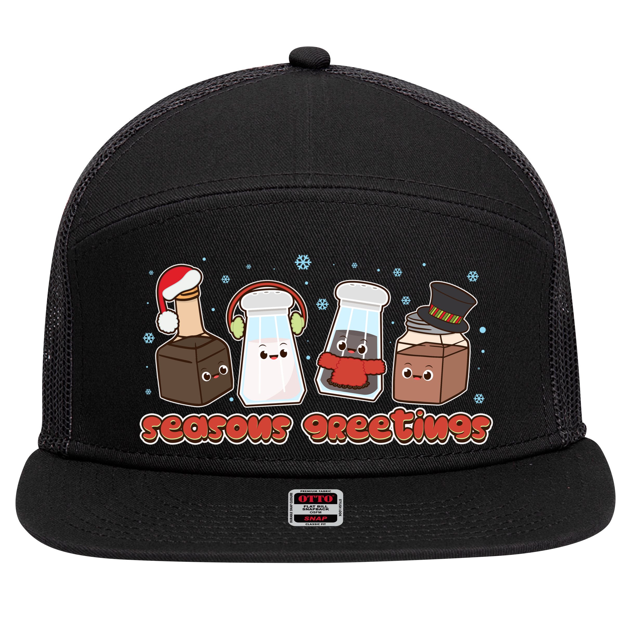 Funny Christmas Seasons Greeting 7 Panel Mesh Trucker Snapback Hat