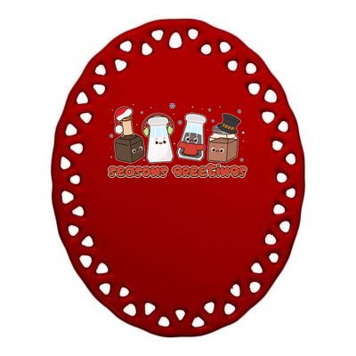 Funny Christmas Seasons Greeting Ceramic Oval Ornament