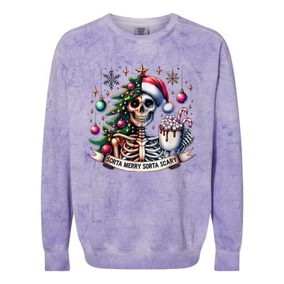 Funny Christmas Sorta Merry Sorta Scary Skeleton Xmas Tree Colorblast Crewneck Sweatshirt