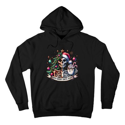 Funny Christmas Sorta Merry Sorta Scary Skeleton Xmas Tree Hoodie