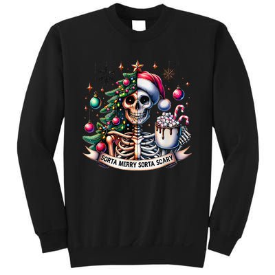 Funny Christmas Sorta Merry Sorta Scary Skeleton Xmas Tree Sweatshirt