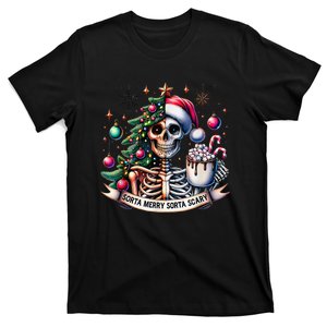 Funny Christmas Sorta Merry Sorta Scary Skeleton Xmas Tree T-Shirt