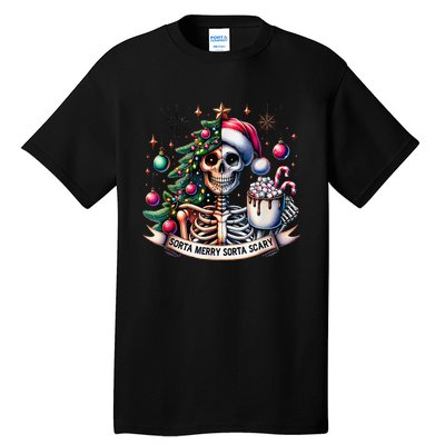 Funny Christmas Sorta Merry Sorta Scary Skeleton Xmas Tree Tall T-Shirt