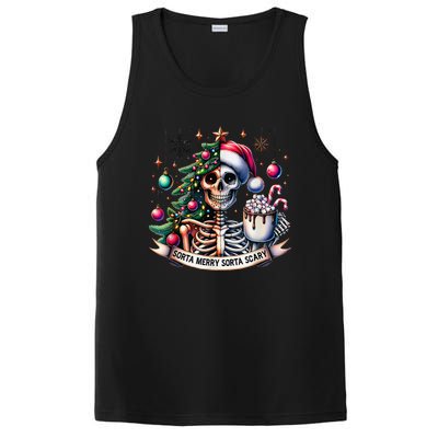 Funny Christmas Sorta Merry Sorta Scary Skeleton Xmas Tree PosiCharge Competitor Tank