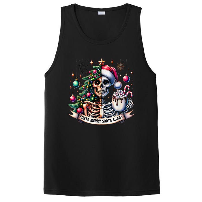 Funny Christmas Sorta Merry Sorta Scary Skeleton Xmas Tree PosiCharge Competitor Tank