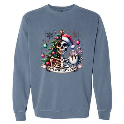 Funny Christmas Sorta Merry Sorta Scary Skeleton Xmas Tree Garment-Dyed Sweatshirt