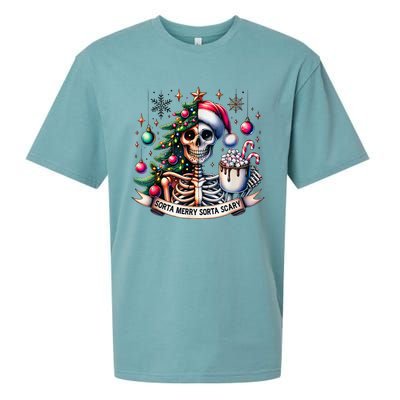 Funny Christmas Sorta Merry Sorta Scary Skeleton Xmas Tree Sueded Cloud Jersey T-Shirt