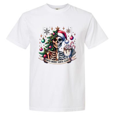 Funny Christmas Sorta Merry Sorta Scary Skeleton Xmas Tree Garment-Dyed Heavyweight T-Shirt