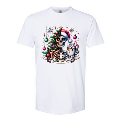 Funny Christmas Sorta Merry Sorta Scary Skeleton Xmas Tree Softstyle CVC T-Shirt