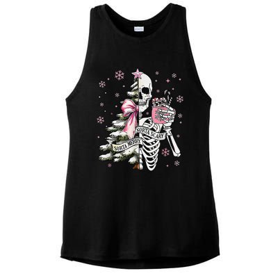 Funny Christmas Sorta Merry Sorta Scary Skeleton Xmas Tree Ladies PosiCharge Tri-Blend Wicking Tank