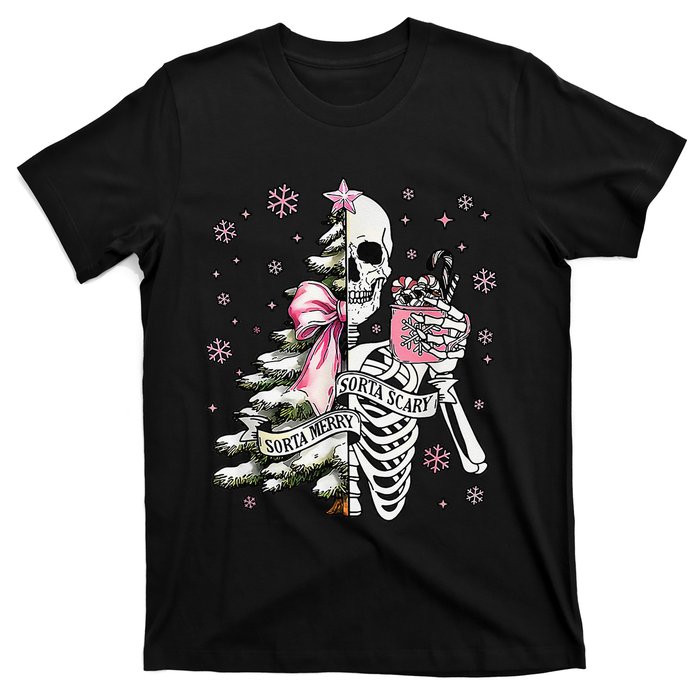 Funny Christmas Sorta Merry Sorta Scary Skeleton Xmas Tree T-Shirt