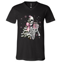 Funny Christmas Sorta Merry Sorta Scary Skeleton Xmas Tree V-Neck T-Shirt