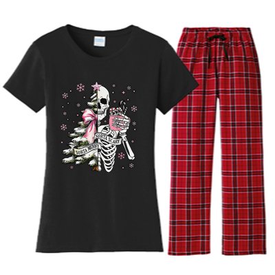 Funny Christmas Sorta Merry Sorta Scary Skeleton Xmas Tree Women's Flannel Pajama Set