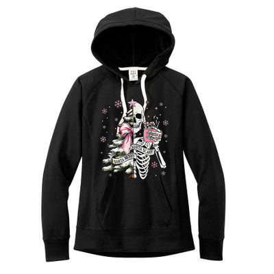 Funny Christmas Sorta Merry Sorta Scary Skeleton Xmas Tree Women's Fleece Hoodie