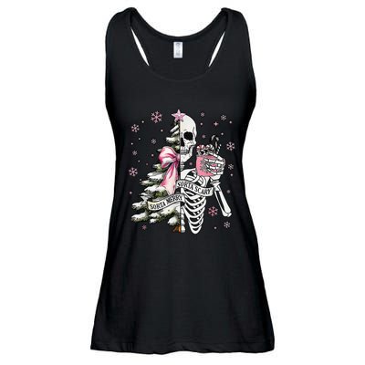 Funny Christmas Sorta Merry Sorta Scary Skeleton Xmas Tree Ladies Essential Flowy Tank