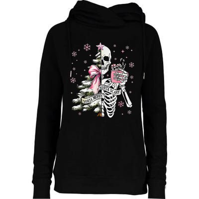 Funny Christmas Sorta Merry Sorta Scary Skeleton Xmas Tree Womens Funnel Neck Pullover Hood