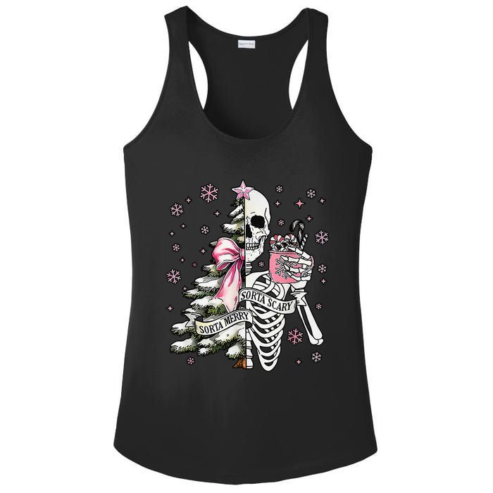 Funny Christmas Sorta Merry Sorta Scary Skeleton Xmas Tree Ladies PosiCharge Competitor Racerback Tank