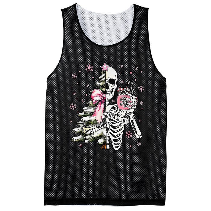 Funny Christmas Sorta Merry Sorta Scary Skeleton Xmas Tree Mesh Reversible Basketball Jersey Tank