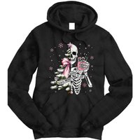 Funny Christmas Sorta Merry Sorta Scary Skeleton Xmas Tree Tie Dye Hoodie